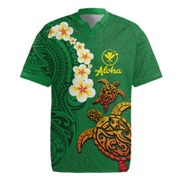 Hawaii Turtle Plumeria Flower Rugby Jersey Polynesian Pattern Green Color