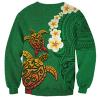 Hawaii Turtle Plumeria Flower Sweatshirt Polynesian Pattern Green Color