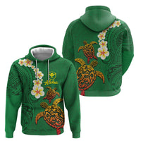 Hawaii Turtle Plumeria Flower Zip Hoodie Polynesian Pattern Green Color