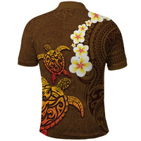 Hawaii Turtle Plumeria Flower Polo Shirt Polynesian Pattern Brown Color