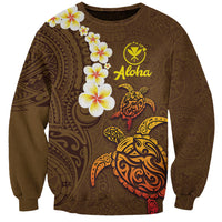 Hawaii Turtle Plumeria Flower Sweatshirt Polynesian Pattern Brown Color
