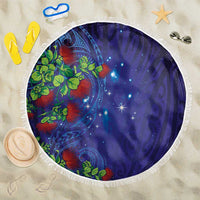 Matariki New Zealand Maori and Pohutukawa Beach Blanket Galaxy Blue Sky Style