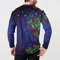 Matariki New Zealand Maori and Pohutukawa Button Sweatshirt Galaxy Blue Sky Style
