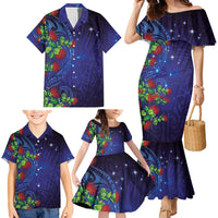 Matariki New Zealand Maori and Pohutukawa Family Matching Mermaid Dress and Hawaiian Shirt Galaxy Blue Sky Style