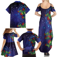 Matariki New Zealand Maori and Pohutukawa Family Matching Summer Maxi Dress and Hawaiian Shirt Galaxy Blue Sky Style