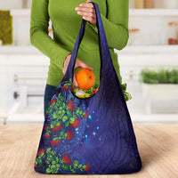 Matariki New Zealand Maori and Pohutukawa Grocery Bag Galaxy Blue Sky Style