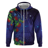 Matariki New Zealand Maori and Pohutukawa Hoodie Galaxy Blue Sky Style