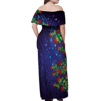 Matariki New Zealand Maori and Pohutukawa Off Shoulder Maxi Dress Galaxy Blue Sky Style