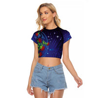 Matariki New Zealand Maori and Pohutukawa Raglan Cropped T Shirt Galaxy Blue Sky Style