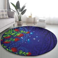 Matariki New Zealand Maori and Pohutukawa Round Carpet Galaxy Blue Sky Style