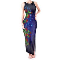 Matariki New Zealand Maori and Pohutukawa Tank Maxi Dress Galaxy Blue Sky Style