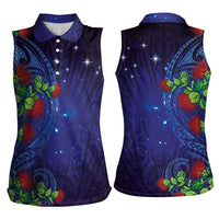 Matariki New Zealand Maori and Pohutukawa Women Sleeveless Polo Shirt Galaxy Blue Sky Style