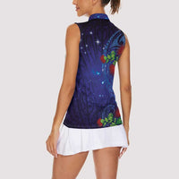 Matariki New Zealand Maori and Pohutukawa Women Sleeveless Polo Shirt Galaxy Blue Sky Style