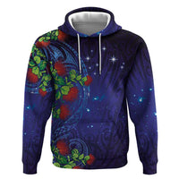 Matariki New Zealand Maori and Pohutukawa Zip Hoodie Galaxy Blue Sky Style