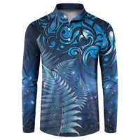 Matariki New Zealand Maori Silver Fern Button Sweatshirt Galaxy Blue Sky Style
