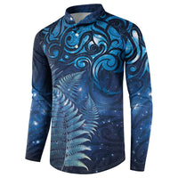 Matariki New Zealand Maori Silver Fern Button Sweatshirt Galaxy Blue Sky Style