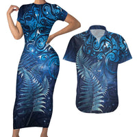 Matariki New Zealand Maori Silver Fern Couples Matching Short Sleeve Bodycon Dress and Hawaiian Shirt Galaxy Blue Sky Style