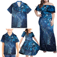 Matariki New Zealand Maori Silver Fern Family Matching Off Shoulder Maxi Dress and Hawaiian Shirt Galaxy Blue Sky Style