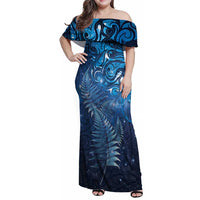 Matariki New Zealand Maori Silver Fern Family Matching Off Shoulder Maxi Dress and Hawaiian Shirt Galaxy Blue Sky Style