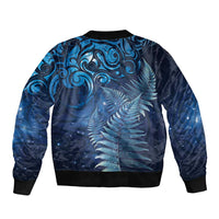 Matariki New Zealand Maori Silver Fern Sleeve Zip Bomber Jacket Galaxy Blue Sky Style