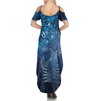 Matariki New Zealand Maori Silver Fern Summer Maxi Dress Galaxy Blue Sky Style
