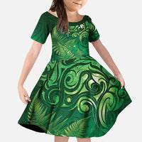 Matariki New Zealand Maori Silver Fern Family Matching Long Sleeve Bodycon Dress and Hawaiian Shirt Galaxy Green Sky Style