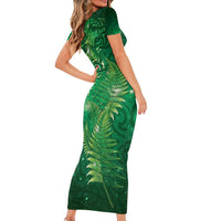 Matariki New Zealand Maori Silver Fern Family Matching Short Sleeve Bodycon Dress and Hawaiian Shirt Galaxy Green Sky Style