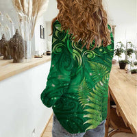 Matariki New Zealand Maori Silver Fern Women Casual Shirt Galaxy Green Sky Style