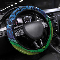 New Zealand Matariki Fern Frond Koru Steering Wheel Cover with Galaxy Blue Sky and Green Paua Shell Art