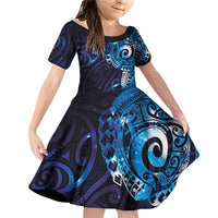 Matariki New Zealand Maori Koru Art Tattoo Family Matching Off Shoulder Short Dress and Hawaiian Shirt New Year Galaxy Blue Sky Style
