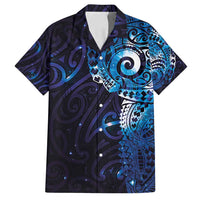 Matariki New Zealand Maori Koru Art Tattoo Family Matching Puletasi and Hawaiian Shirt New Year Galaxy Blue Sky Style LT03 Dad's Shirt - Short Sleeve Blue - Polynesian Pride