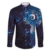 Matariki New Zealand Maori Koru Art Tattoo Family Matching Puletasi and Hawaiian Shirt New Year Galaxy Blue Sky Style LT03 Dad's Shirt - Long Sleeve Blue - Polynesian Pride