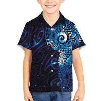Matariki New Zealand Maori Koru Art Tattoo Family Matching Puletasi and Hawaiian Shirt New Year Galaxy Blue Sky Style LT03 Son's Shirt Blue - Polynesian Pride