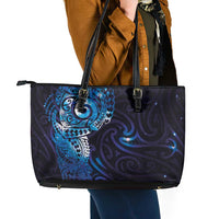 Matariki New Zealand Maori Koru Art Tattoo Leather Tote Bag New Year Galaxy Blue Sky Style
