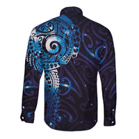 Matariki New Zealand Maori Koru Art Tattoo Long Sleeve Button Shirt New Year Galaxy Blue Sky Style