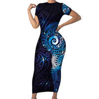 Matariki New Zealand Maori Koru Art Tattoo Short Sleeve Bodycon Dress New Year Galaxy Blue Sky Style