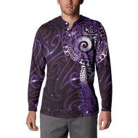 Matariki New Zealand Maori Koru Art Tattoo Button Sweatshirt New Year Galaxy Purple Sky Style