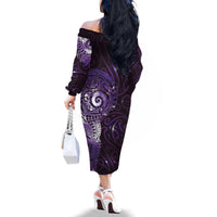 Matariki New Zealand Maori Koru Art Tattoo Family Matching Off The Shoulder Long Sleeve Dress and Hawaiian Shirt New Year Galaxy Purple Sky Style