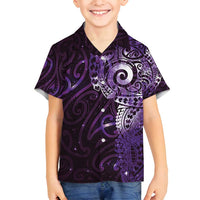 Matariki New Zealand Maori Koru Art Tattoo Family Matching Puletasi and Hawaiian Shirt New Year Galaxy Purple Sky Style LT03 Son's Shirt Purple - Polynesian Pride