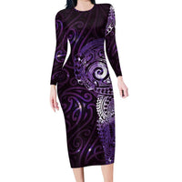 Matariki New Zealand Maori Koru Art Tattoo Long Sleeve Bodycon Dress New Year Galaxy Purple Sky Style