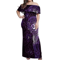 Matariki New Zealand Maori Koru Art Tattoo Off Shoulder Maxi Dress New Year Galaxy Purple Sky Style