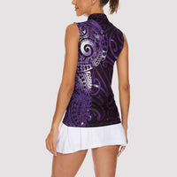 Matariki New Zealand Maori Koru Art Tattoo Women Sleeveless Polo Shirt New Year Galaxy Purple Sky Style