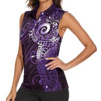 Matariki New Zealand Maori Koru Art Tattoo Women Sleeveless Polo Shirt New Year Galaxy Purple Sky Style
