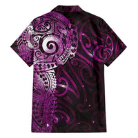 Matariki New Zealand Maori Koru Art Tattoo Family Matching Off Shoulder Short Dress and Hawaiian Shirt New Year Galaxy Pink Sky Style