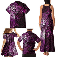 Matariki New Zealand Maori Koru Art Tattoo Family Matching Tank Maxi Dress and Hawaiian Shirt New Year Galaxy Pink Sky Style