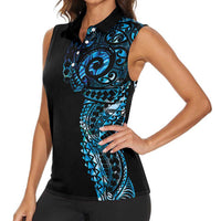 New Zealand Maori Koru Art Traditional Tattoo Women Sleeveless Polo Shirt Paua Shell