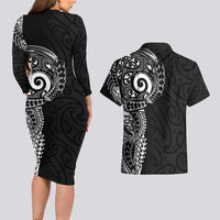 New Zealand Maori Koru Art Traditional Tattoo Couples Matching Long Sleeve Bodycon Dress and Hawaiian Shirt Simple Style