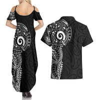 New Zealand Maori Koru Art Traditional Tattoo Couples Matching Summer Maxi Dress and Hawaiian Shirt Simple Style