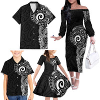 New Zealand Maori Koru Art Traditional Tattoo Family Matching Off The Shoulder Long Sleeve Dress and Hawaiian Shirt Simple Style