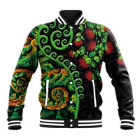 New Zealand Koru Plants and Pohutukawa Baseball Jacket Maori Tattoo Pattern